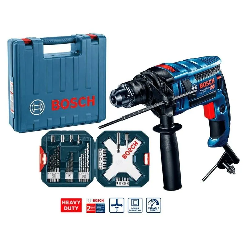 Taladro percutor Bosch GSB 16 RE 850W + Set de Puntas y Brocas Bosch X-Line 34 unidades + maletín de plástico
