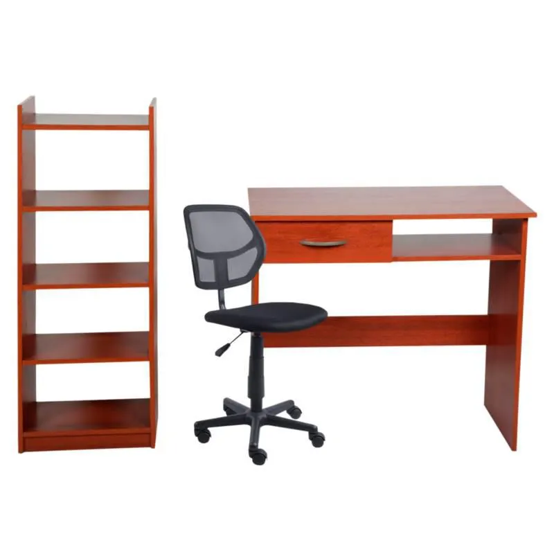 Combo Escritorio Cedro y estante + Silla de oficina Avignon negro