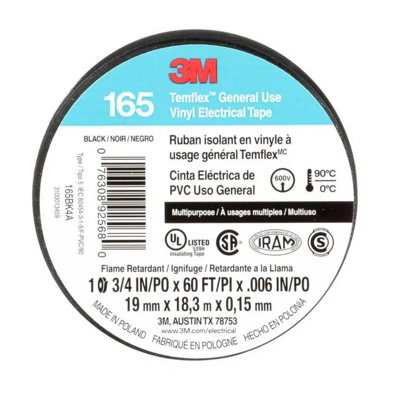 Cinta Aislante Temflex 165 Negro 19mm x 18m