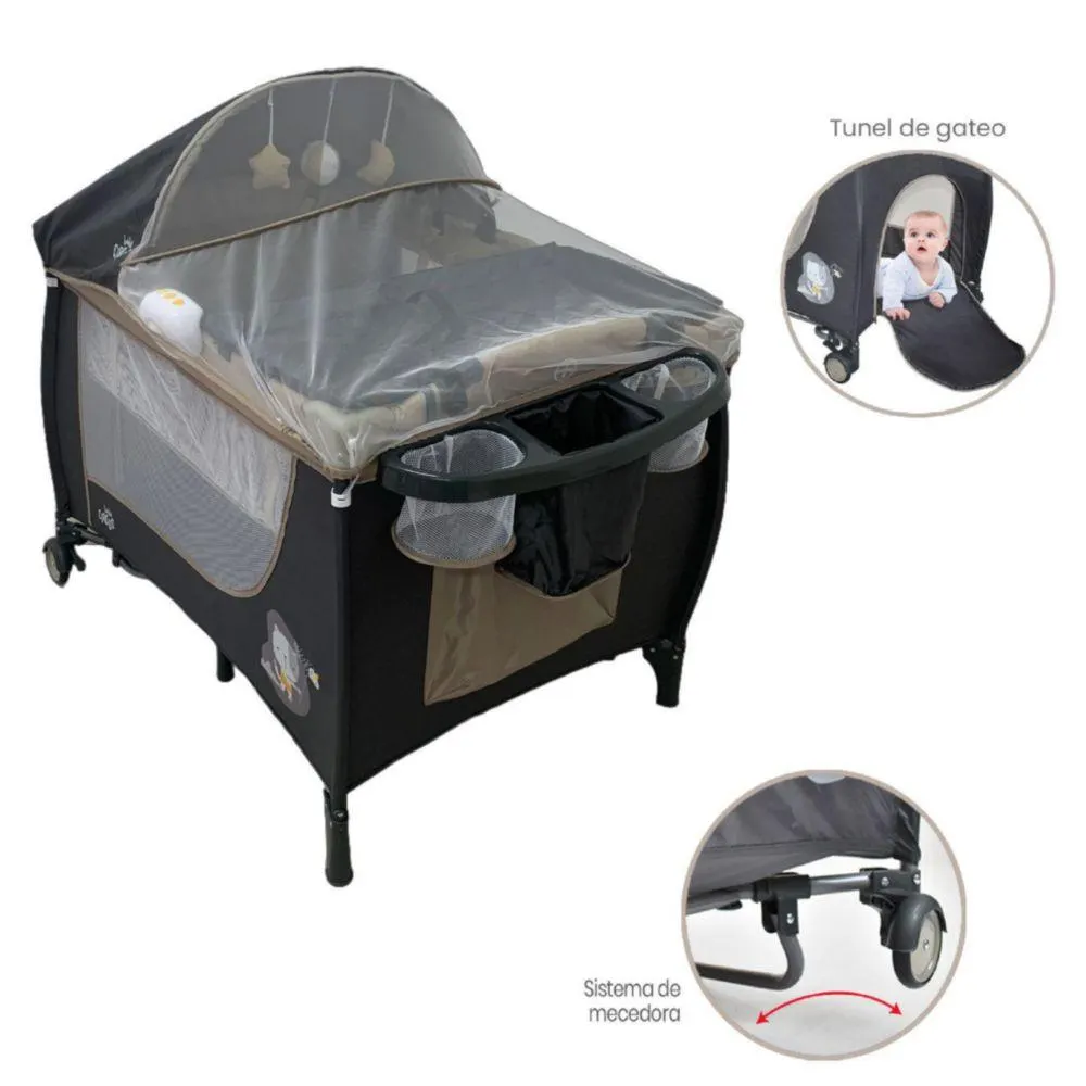 Cuna Corral Con Mecedora Y Sistema Musical Para Bebe Circus Beige