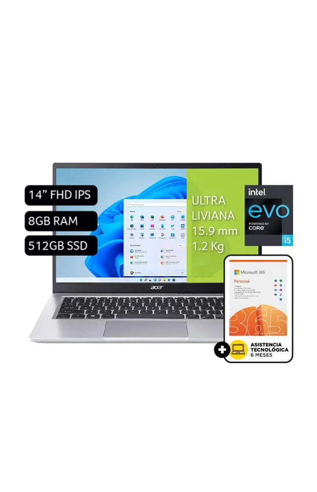 Laptop Acer Aspire Swift 3 14" Windows 11 Intel Core i5-1135G7 8GB 512GB SSD SF314-511-579K