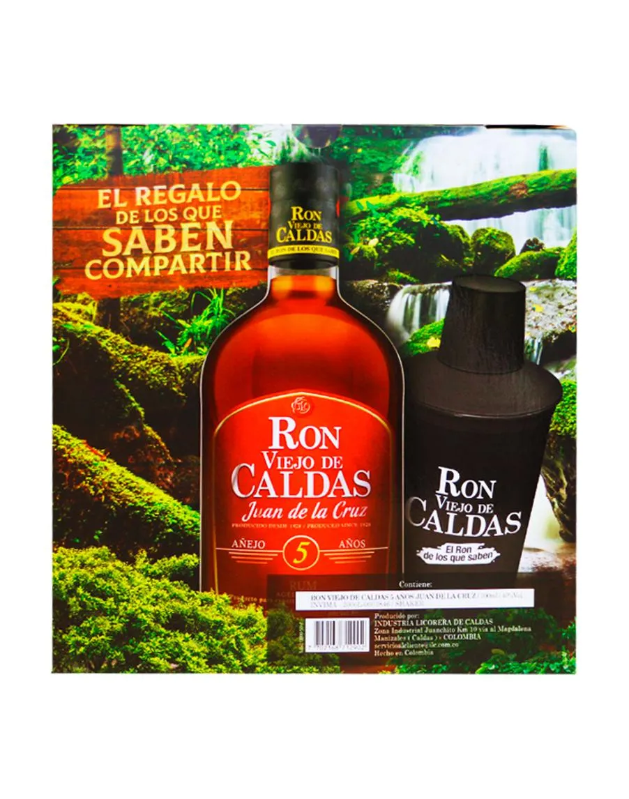 PACK RON VIEJO DE CALDAS 5 AÑOS 750ML + SHAKER