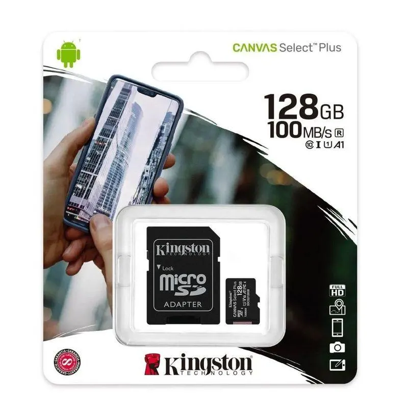 Memoria Micro Sd 128 Gb clase 10 Plus Kingston + adaptador.