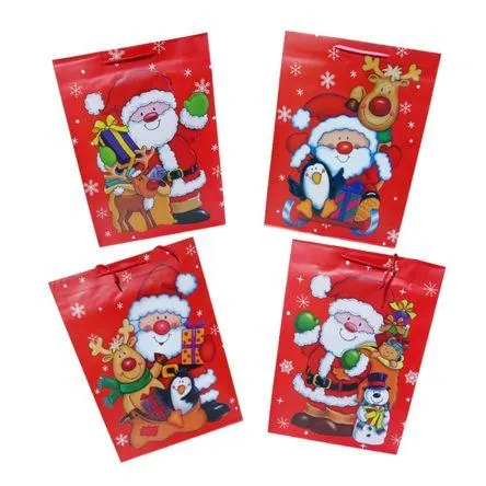 Pack 12u Bolsas De Regalo Navideño Papanoel Polo Norte 44x32cm