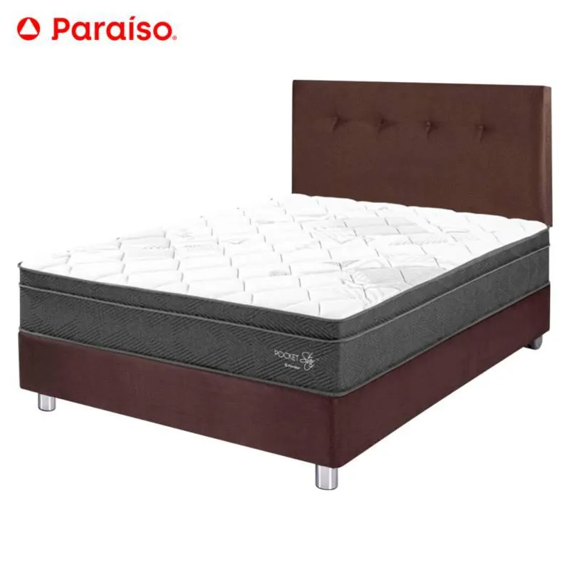Dormitorio Pocket Star 2 Plazas Chocolate + 2 Almohadas + Protector