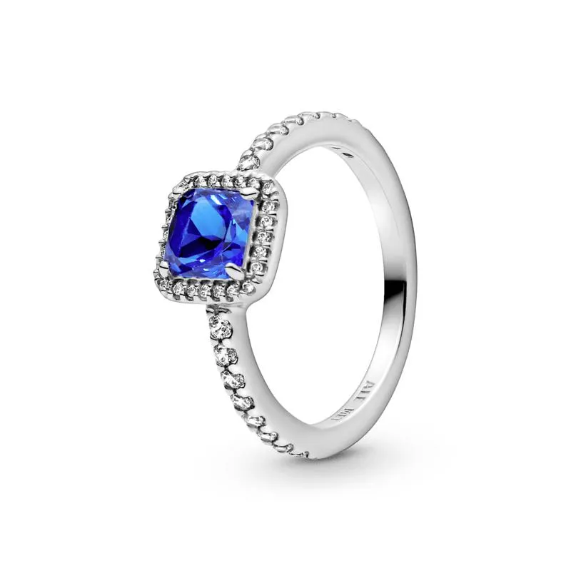 Anillo Cuadrado Azul Con Halo