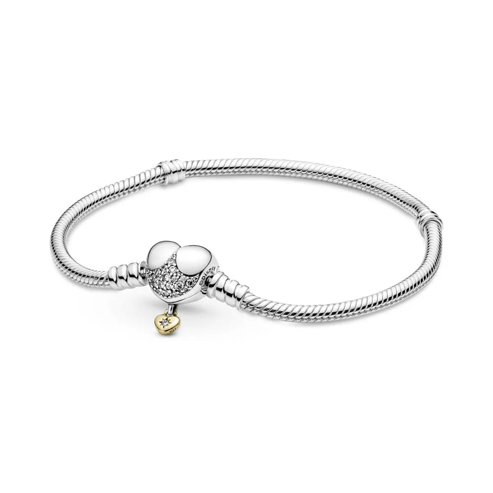 Brazalete Cadena De Serpiente Con Broche De Corazón De Disney Pandora Moments Recubrimiento en Oro de 14k