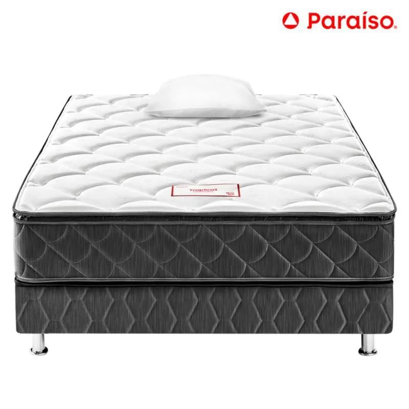 Cama Tropical Ergo 1.5 Plazas Gris + Colchón + Almohada + Protector