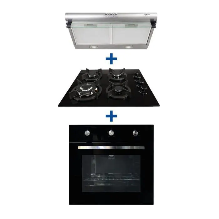 Combo Aghaso Encimera 4 Hornillas GN 60CM + Campana Extractora 60 CM + Horno a Gas 4 Funciones GN 60 CM