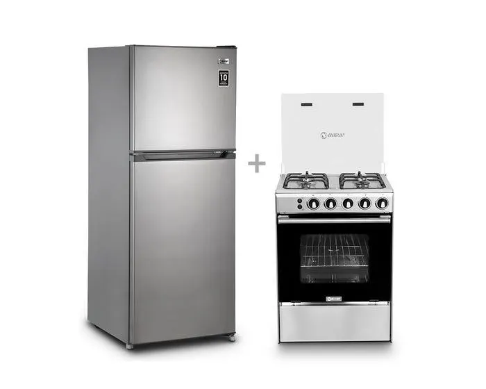 Refrigeradora Miray RM-203HI No Frost 200 L + Cocina a GLP Miray OLMO PLUS 4 hornillas
