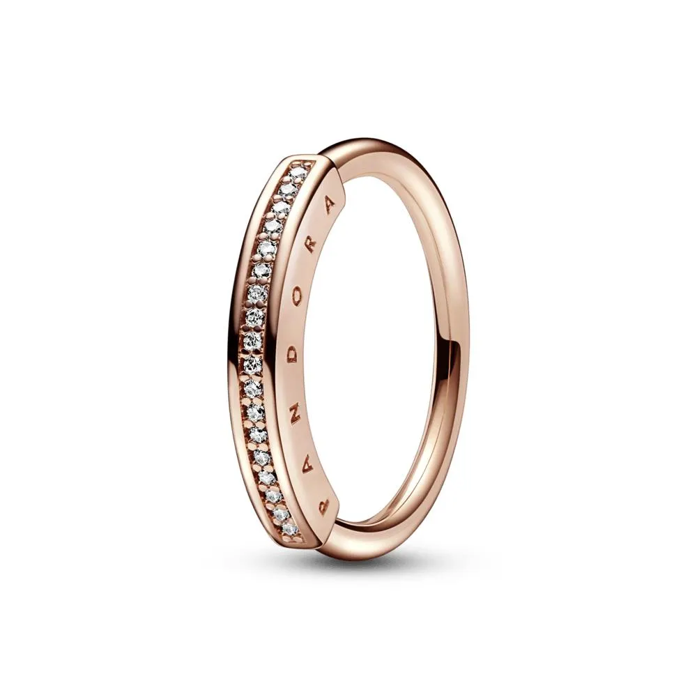 Anillo I-D en pavé Pandora Signature Recubrimiento en Oro Rosa