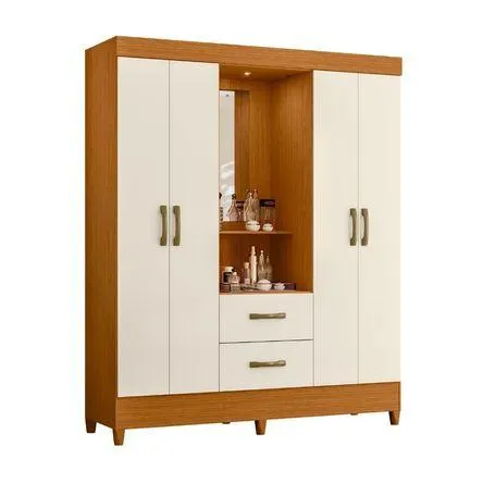 Ropero Mobi Tocador con luz 4 puertas 2 cajones Beige