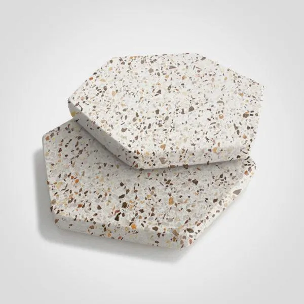 Posavasos Hexagonal de Terrazo Blanco Jaspe