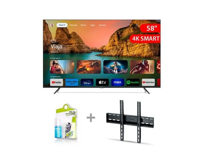 Televisor Miray Led 4K Smart 58" MK58-T1001GBT + Kit de Limpieza Airboom AB C5/120ml + Rack Fijo Miray SFM-39-60