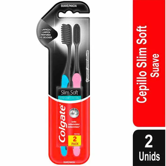 Cepillo de Dientes COLGATE Slim Soft Charcoal 2 Pack