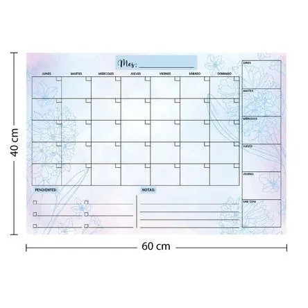 Planner acrílico Mensual-Semanal 60x40 cm Flores Celestes