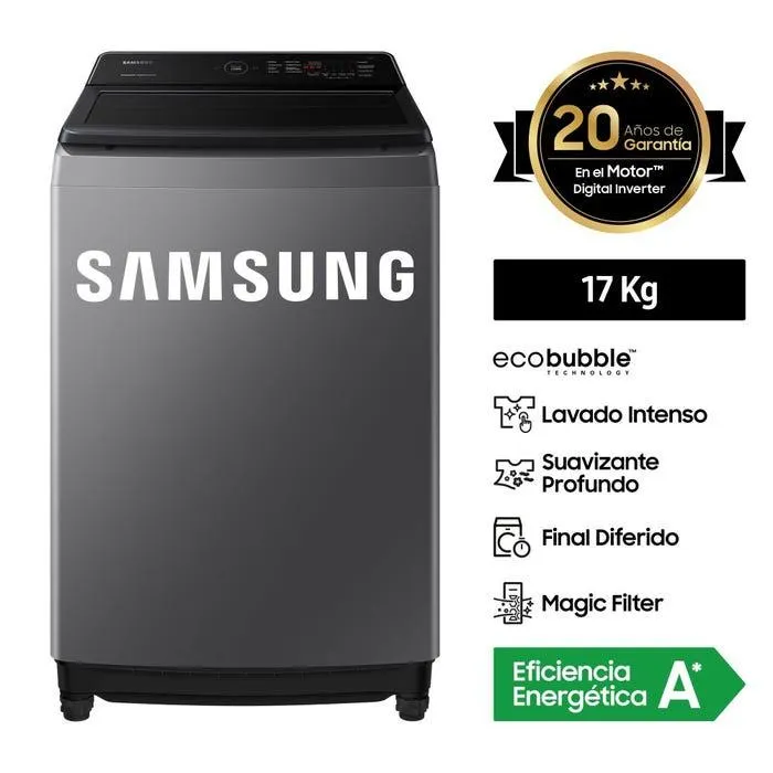 Lavadora Samsung 17KG Ecobubble WA17CG6441BD/PE Plateado