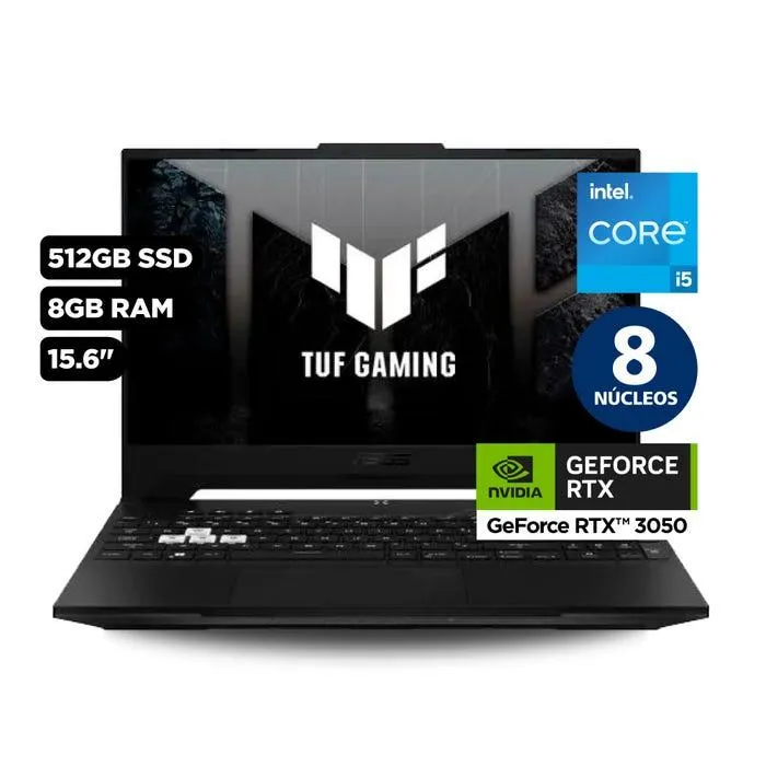 Laptop gamer Asus Tuf Dash F15 15.6" Windows 11 Intel Core i5 12a Gen 8 núcleos 8GB 512GB SSD NVIDIA RTX3050 FX517ZC-HN005W