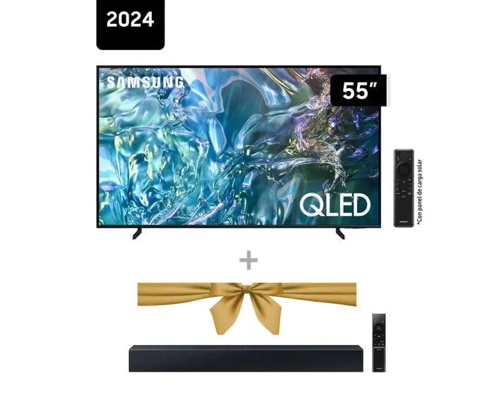 Televisor Samsung Smart TV 55" QLED 4K QN55Q60DAGXPE (Modelo 2024) + Soundbar Samsung Bluetooth 2.0Ch HW-C400/PE