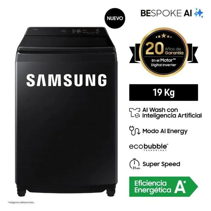 Lavadora Samsung 19KG AI Wash EcoBubble WA80F19S8BPE Negra