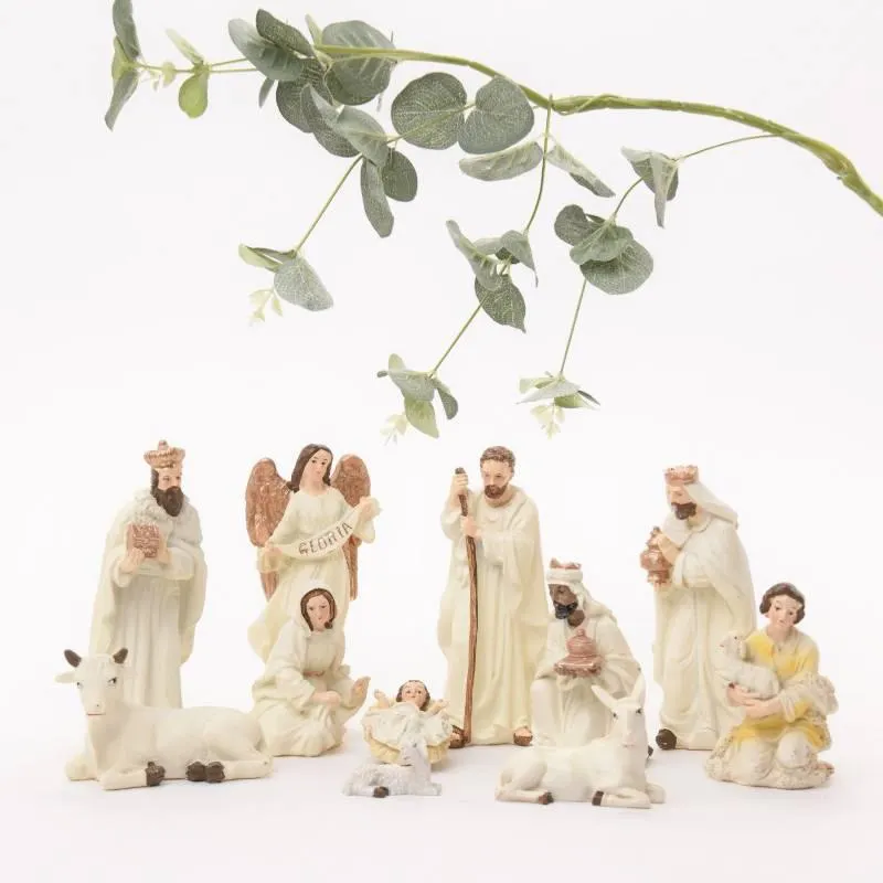 Pesebre 11piezas Blanco Y Dorado