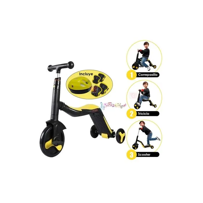 Scooter Triciclo Corre pasillo 3 en 1 Amarillo