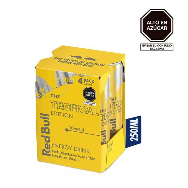 Bebida Energizante Red Bull Tropical Edition Pack x 04 Latas x 250 ml c/u