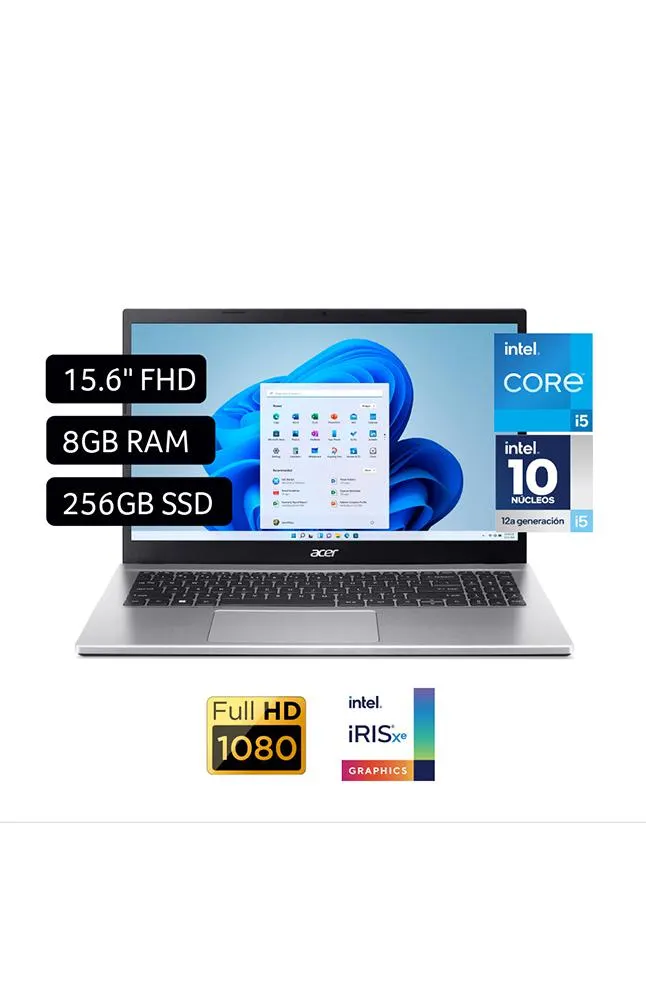Laptop Acer Aspire 3 15.6" Windows 11 Intel Core i5 12a Gen 10 Núcleos 8GB 256GB SSD