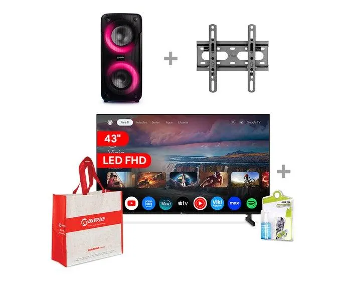 Televisor Miray LED FHD Smart 43" MS43-E2000GBT + Parlante Portátil Miray PMBT-91 + Soporte Fijo Miray SFM-23_43 + Kit de Limpieza Airboom AB C5/120ml + Bolsa Miray BMM-74
