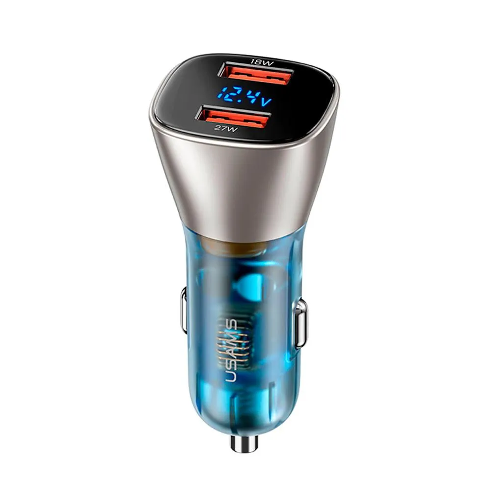 Cargador Auto Digital USB Dual 45W Acero