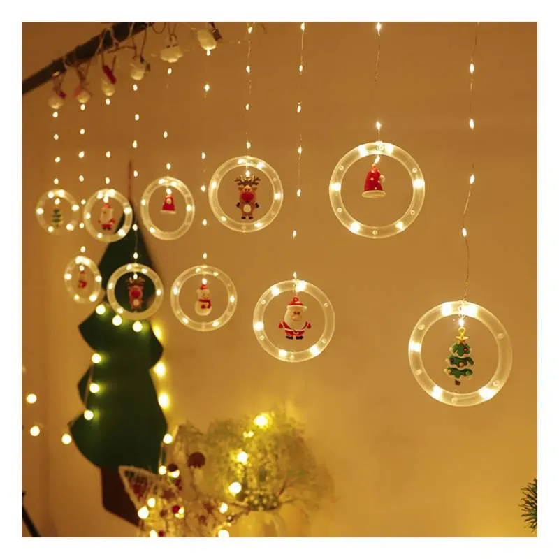 Cascada de Luces Navideñas Aros y Muñecos Luz Ambar