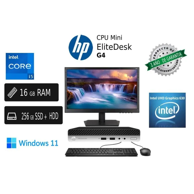 CPU HP EliteDesk Mini 800 Intel Core i5 16GB RAM 256GB SSD + 1TB HDD Monitor Led 23.8"