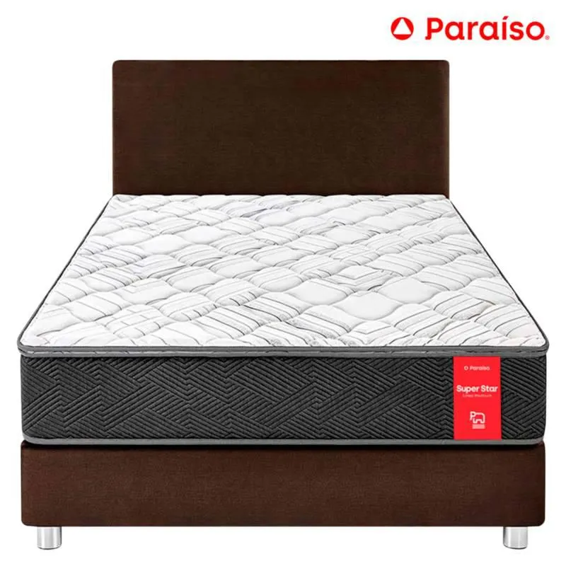 Dormitorio Super Star 2 Plazas Chocolate + 2 Almohadas + Protector
