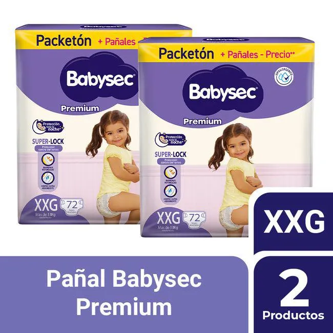 Pack BABYSEC Pañales para Bebé Premium XXG Paquete 72un x 2un