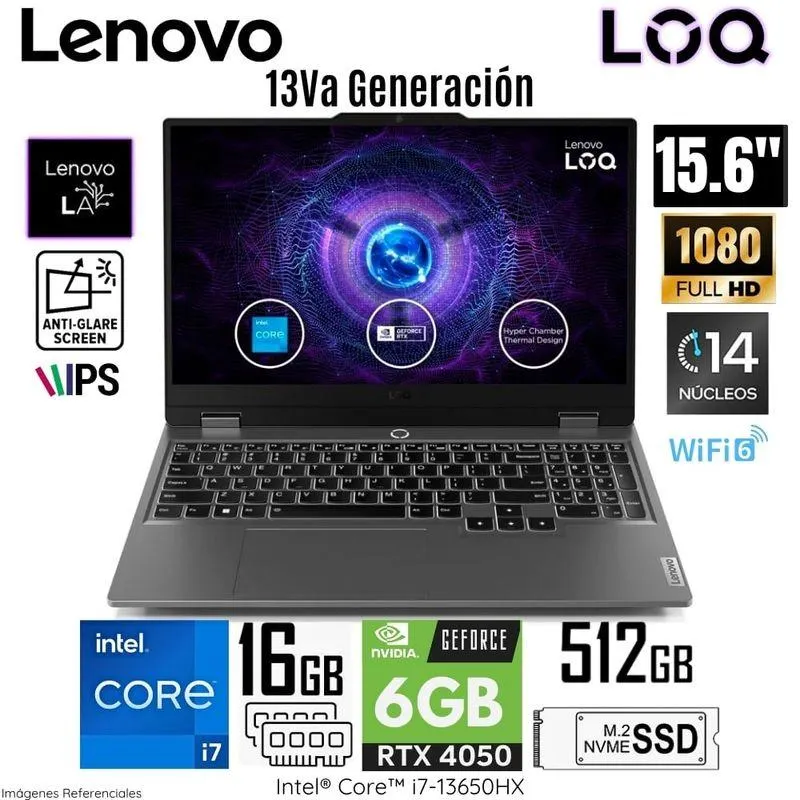 Laptop Lenovo LOQ 15IRX9 Intel Core i7-13650HX 16GB RAM 512GB SSD 156 FHD RTX4050-6GB - 83DV00FKLM