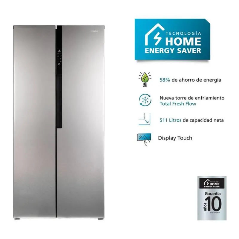 Refrigeradora Side by Side No Frost Inverter 511 Lts Netos Inox Mabe - MSD518LKRSS0