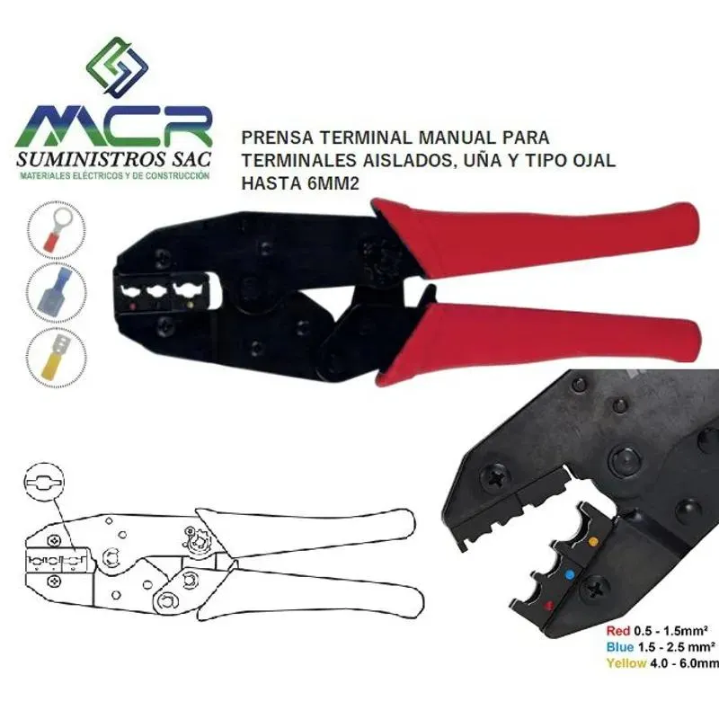 ALICATE PRENSA TERMINAL MANUAL PARA TERMINAL AISLADOS OJAL Y UÑA
