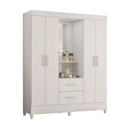 Ropero Mobi Tocador con luz 4 puertas 2 cajones Blanco