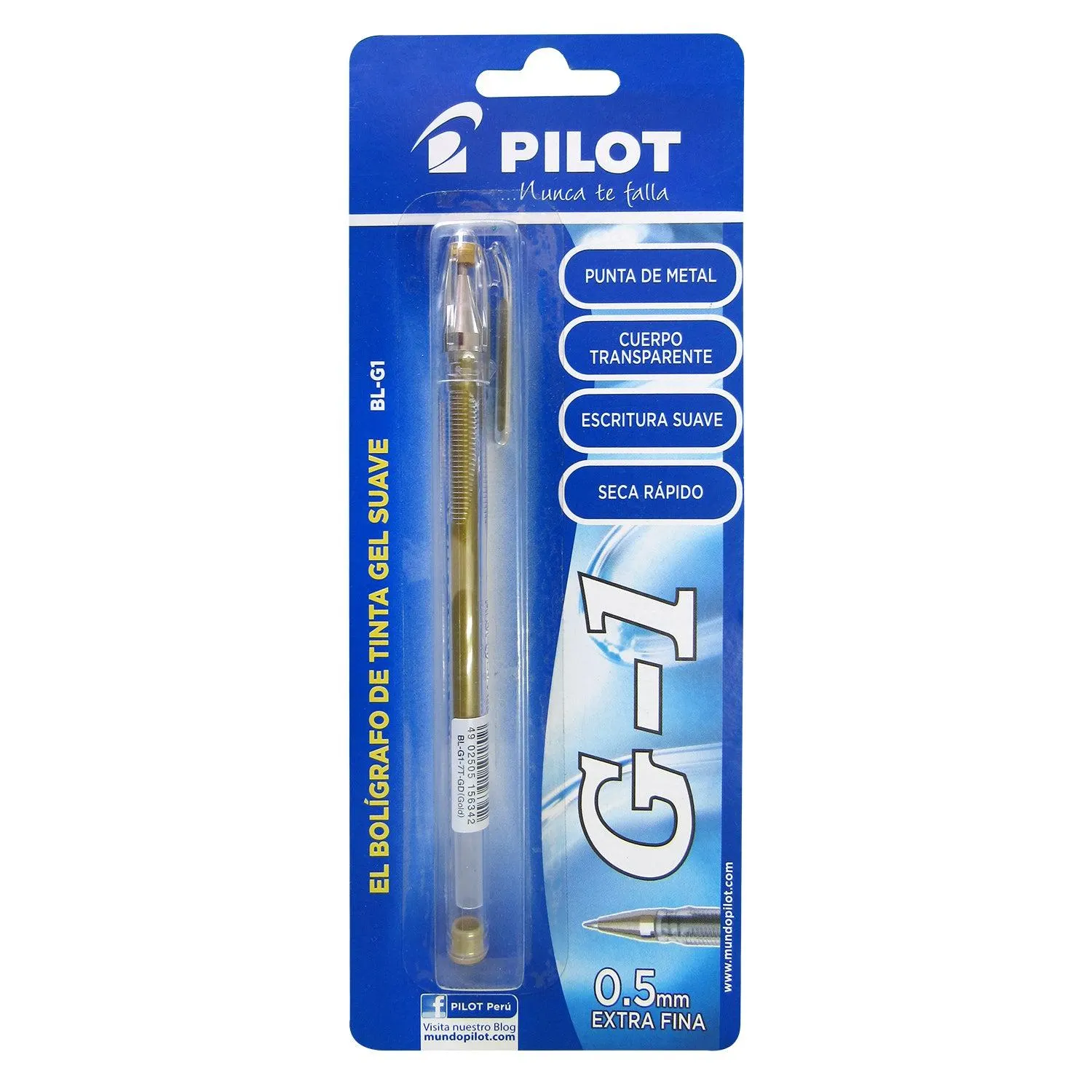 Bolígrafo Pilot Tinta Gel G1 Punta Fina 0.7 mm Blister Color Dorado