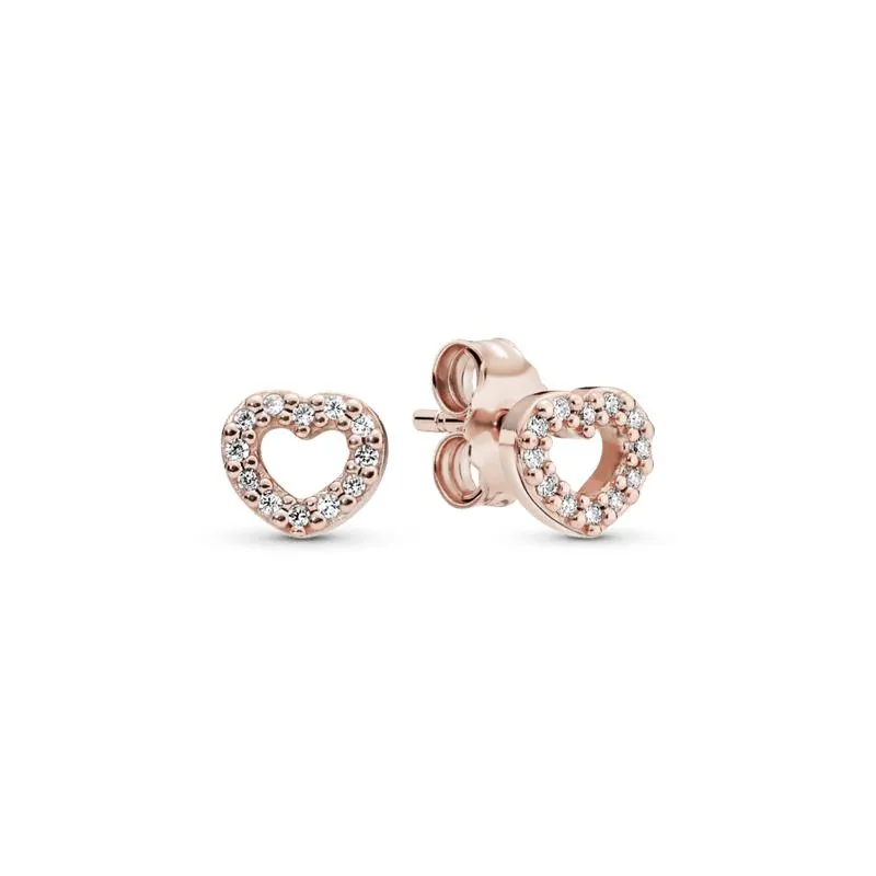 Aretes de botón Corazón abierto Recubrimiento en Oro Rosa de 14k