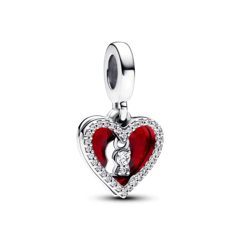 Charm Colgante Doble Corazón Rojo y Cerradura