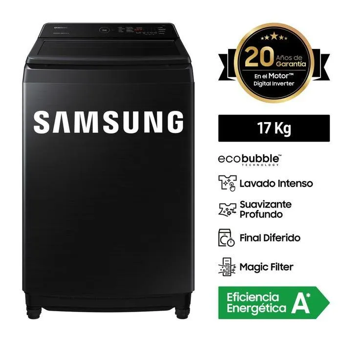 Lavadora Samsung 17KG Ecobubble WA17CG6441BV/PE Negro