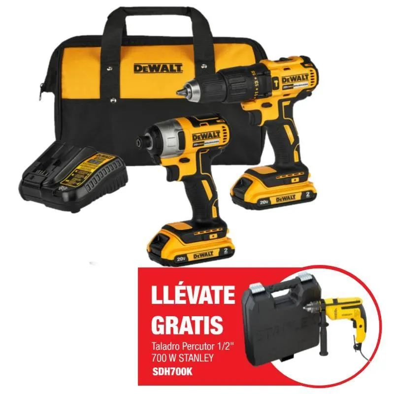 Taladro Percutor DCD7781 + Atornillador de impacto DCF7871 SIN CARBONES + 2 Bat + Carg + Bolso+ Regalo: Taladro SDH700K-B2 Stanley Combo