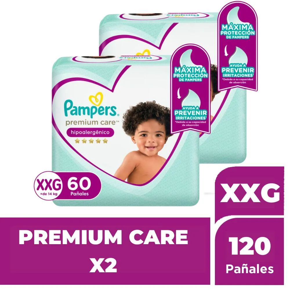 Pack Pañales para bebé PAMPERS Premium Care Talla XXG Paquete 120un