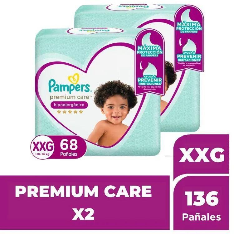 Twopack Pañales para Bebé Pampers Premium Care Talla XXG 68un