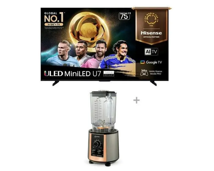 Televisor Hisense Smart TV 75" ULED MiniLED UHD 4K 75U7QG + Licuadora Miray LM-140 Gris 2L