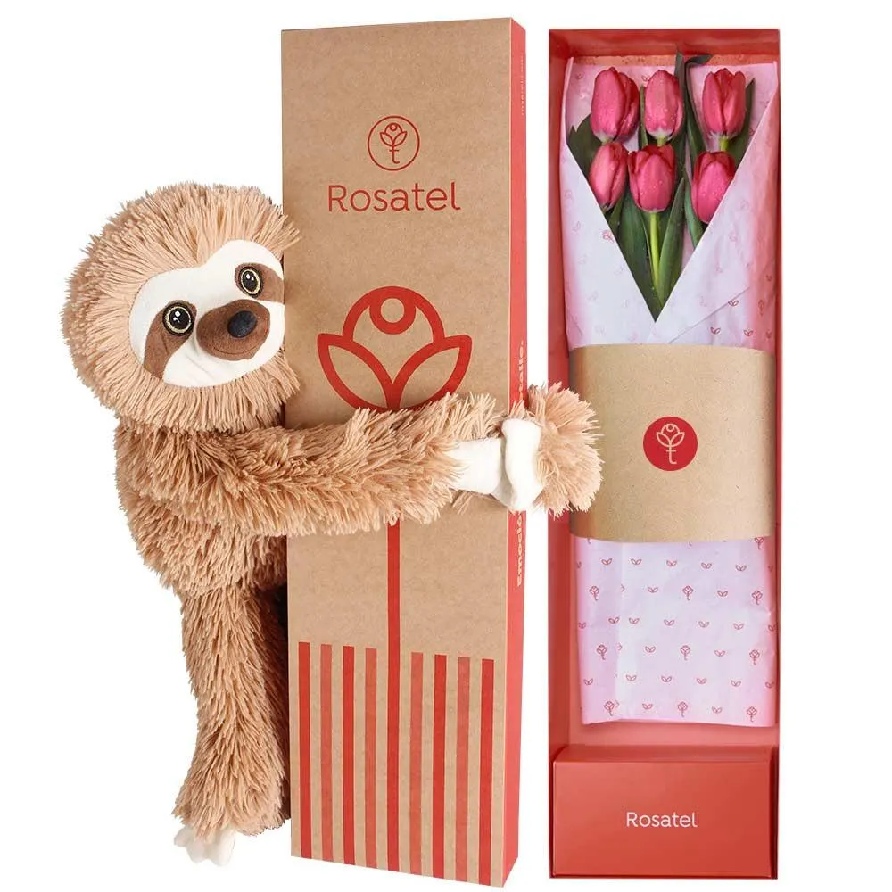 Caja Natural con 6 Tulipanes y Bowie