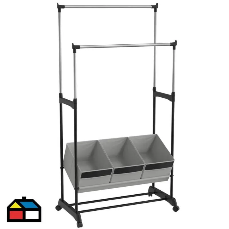 Stand de Ropa Doble con 3 Cajas Organizadoras