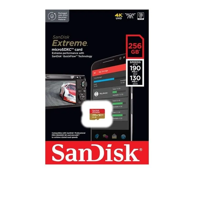 Tarjeta de memoria micro SD Sandisk extreme 256 GB 190 Mb/s
