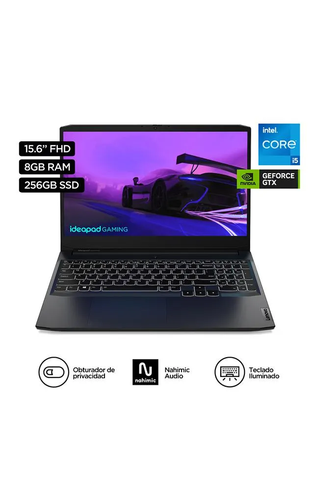 Laptop Lenovo 15.6" Windows 11 Home Intel Core i5 256GB 8GB Notebook IdeaPad Gaming 3i